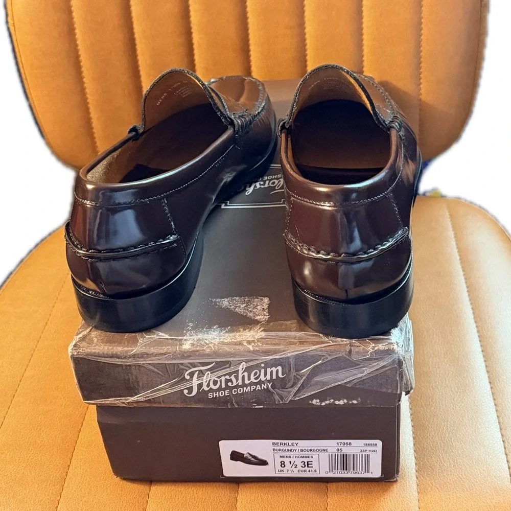 Florsheim BERKLEY Moc Toe Penny Loafer in Burgundy Size 8.5 3E Wide